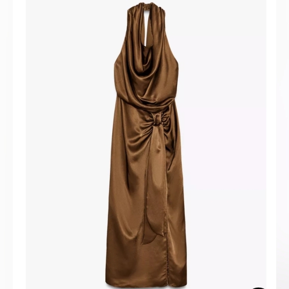 Zara Satin Effect Halter Midi Dress - Picture 7 of 12